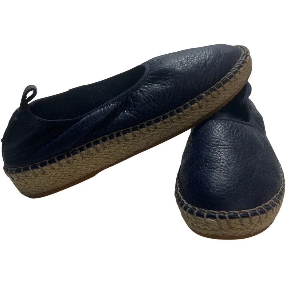 Cole Haan Pinch Weekender Navy Pebbled Leather Espadrille Flats W14365 Womens 7B